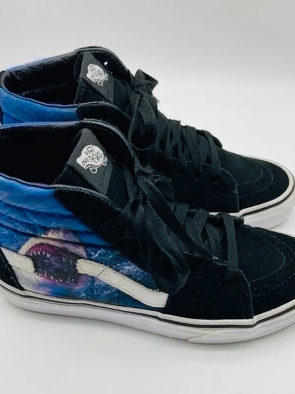 Vans High-Top Sneakers in Black & Blue with Shark Graphic